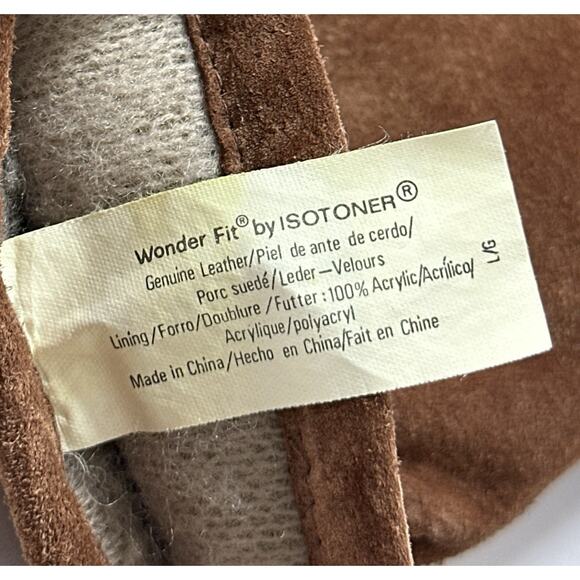 Isotoner Wonder Fit Suede Leather Gloves L/G Camel Brown Fleece Lined Aris 115 - Picture 6 of 7